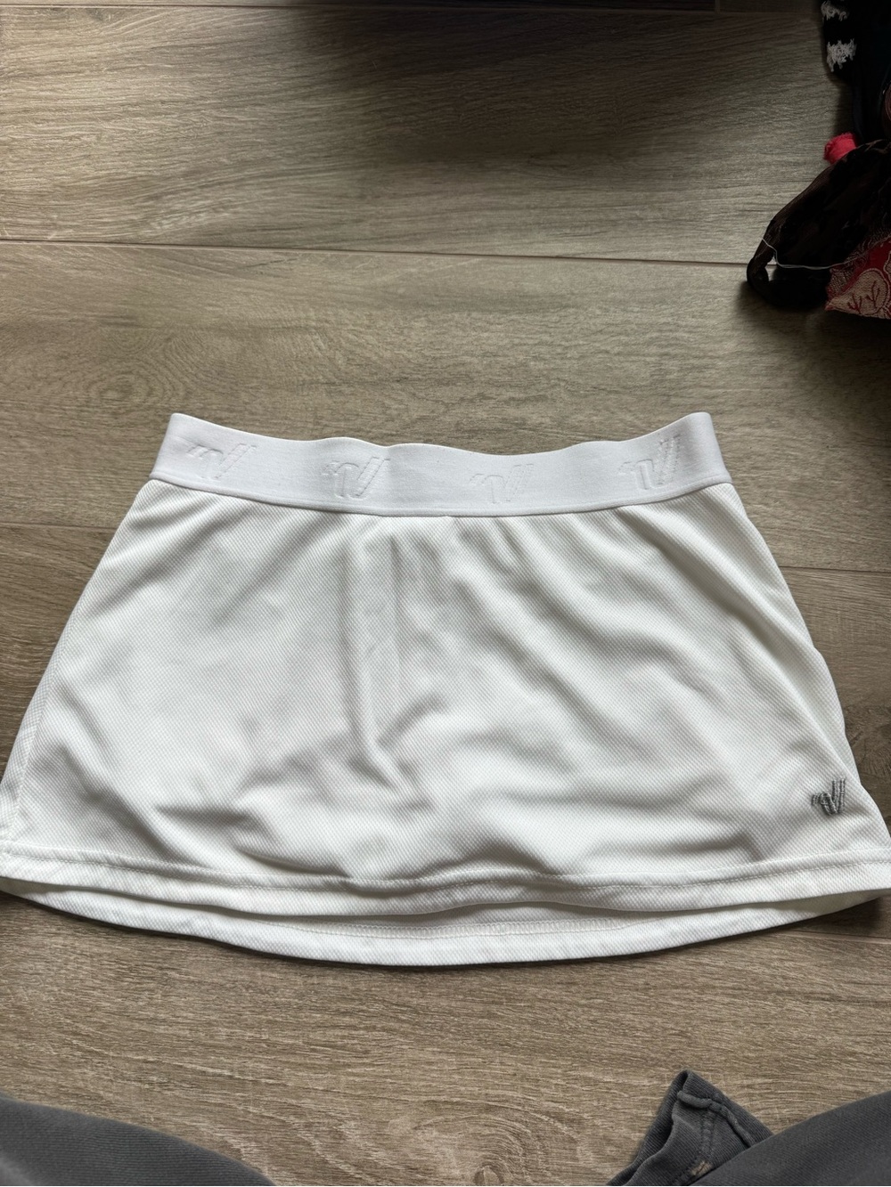 Varsity White Circle Skater Skirt with Subtle Logo